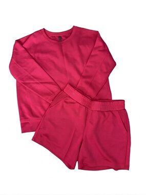 EUC Hot Pink Lounge Athleisure Set - Soft Two-Piece Cozy Short Sweater Sz Large